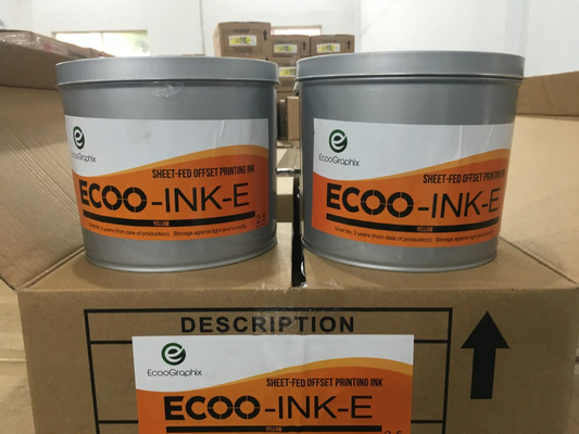حبر طباعة أوفست على أساس المذيب الأحمر ECOO-INK-F مع مدة صلاحية 3 سنوات في 1 أو 2.5 كجم / علبة و 6 علب / علبة
